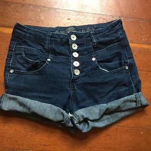 High waisted stretch denim shorts